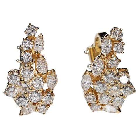 Vintage Circa 1980s 18k Gold Natural Diamond And Enamel Decorated Earring For Sale At 1stdibs