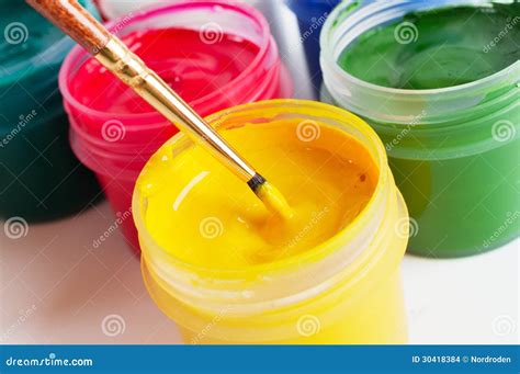 Colorful Paint Containers and Brush Stock Photo - Image of isolate, design: 30418384