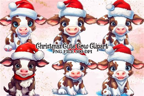 Cute Cow For Christmas Clipart Bundle Graphic By Ak Artwork Creative