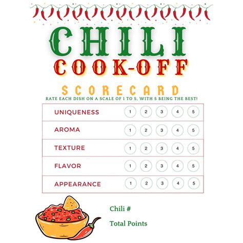 Chili Cook Off Scorecard Etsy