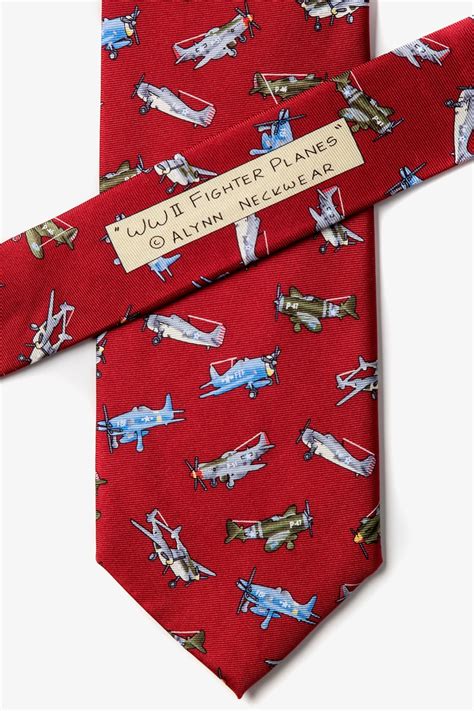 WW2 Fighters Red Silk Tie Aviation Pilot Neckties Ties