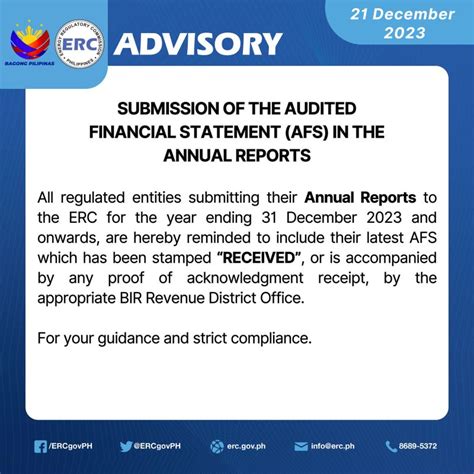 erc issues advisory   submission   audited financial