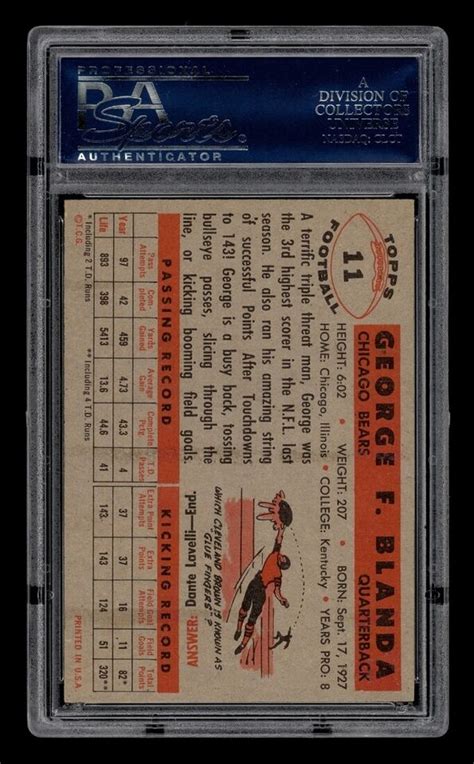 1956 Topps Set Break 11 George Blanda PSA 6 EX MT ST EBay