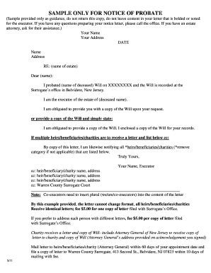 Fillable Online Sample Only For Notice Of Probate Fax Email Print