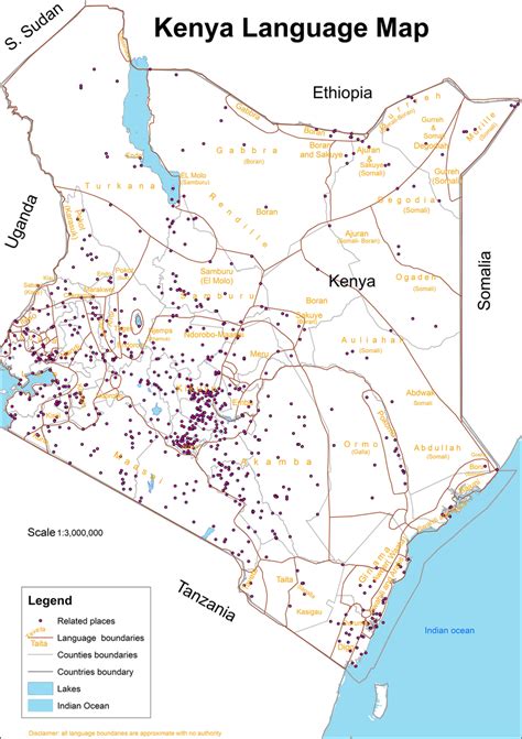 Language map of Kenya with 284 uniquely related places extracted from ...