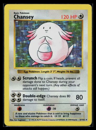 Pokemon Card Chansey Base Set Shadowless 3 102 Holo Rare EBay