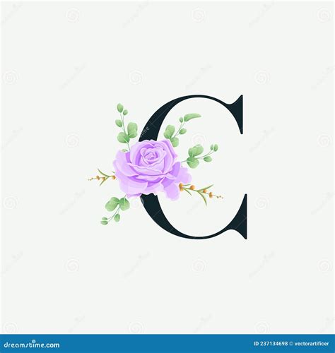 Beautiful C Alphabet With Floral Logo Decoration Template Stock Vector