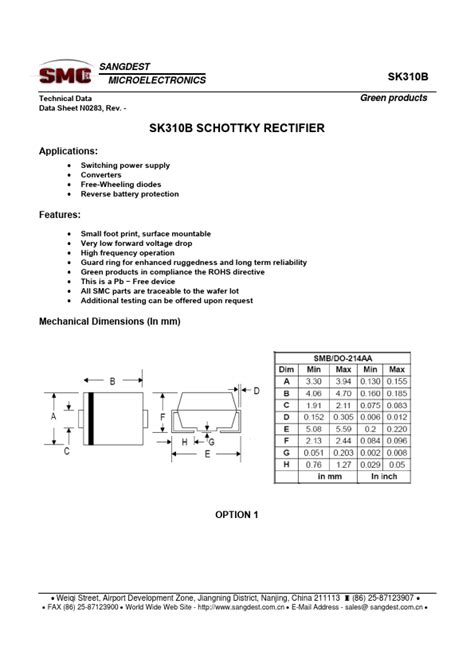 Sk B Datasheet Schottky Rectifier