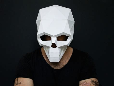 Diy Skull Mask Low Poly Paper Craft Template Printable Skull Etsy México