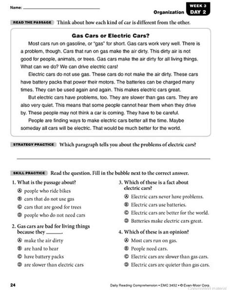 Grade 1 Reading Comprehension Multiple Choice