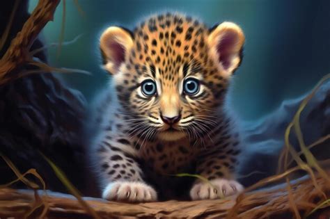 Premium AI Image | Leopard cub on a background of grass