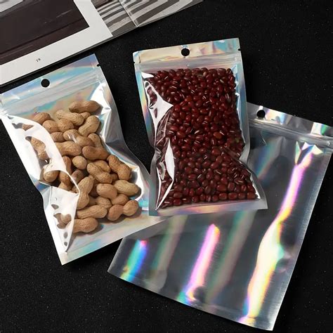 Holographic Mylar Ziplock Bags Front Window Resealable Candy Temu