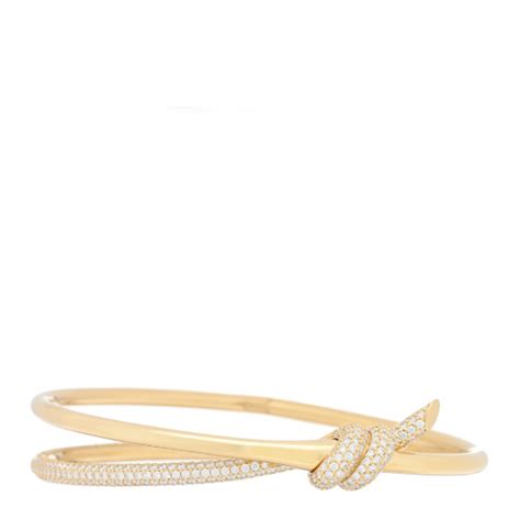 TIFFANY 18K Yellow Gold Diamond Knot Double Row Hinged Bangle Bracelet