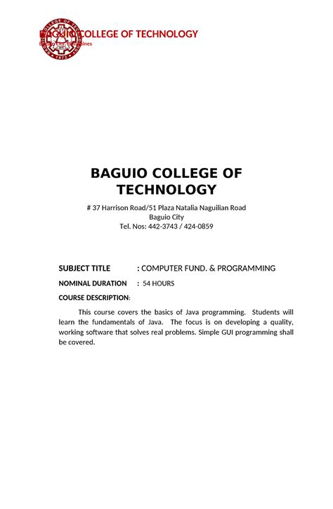 College Comp Fund Programming 1 Baguio City Philippines Baguio