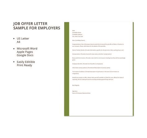 Free Job Offer Letter Sample For Employers Template Google Docs Word