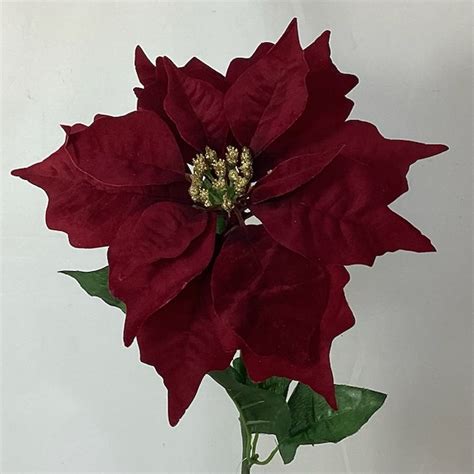 Single Velvet Poinsettia With Glitter Centre Red Village Green