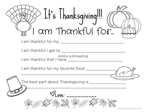 FREE Printable Thanksgiving Placemats for the Kids - All My Good Things