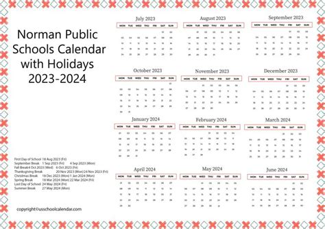 Norman Public Schools Calendar with Holidays 2023-2024