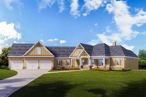 Country Craftsman Home Plan With Car Angled Garage Dk