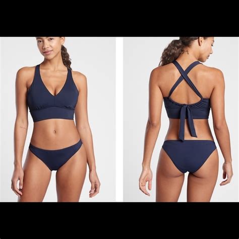 Athleta Swim Athleta Longline Plunge Bikini Top Dress Blue Poshmark