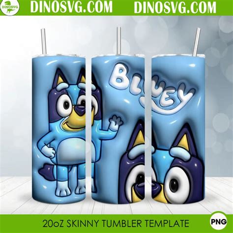 Bluey 3D Puff 20oz Straight Skinny Tumbler Wrap PNG Sublimation Design