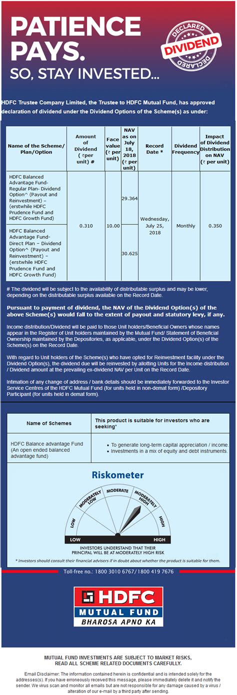 Hdfc Balanced Advantage Fund Announces Dividend