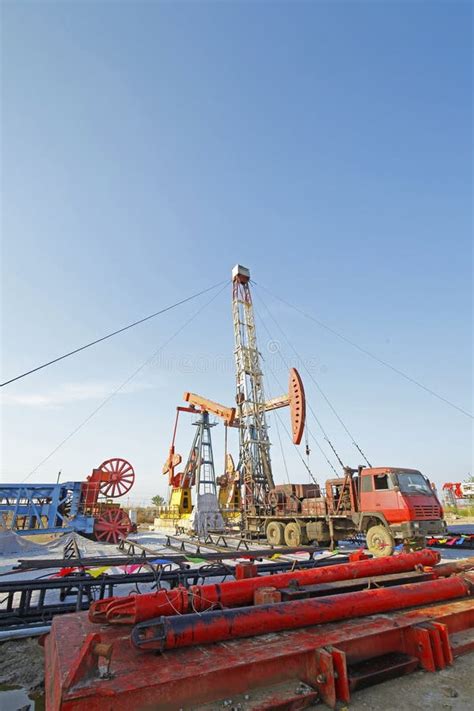 Oil Pipe and Oil Drilling Rig Equipment Stock Photo - Image of trash ...