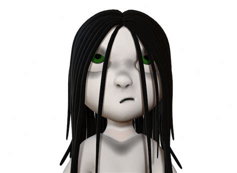 Chica De Terror De Personaje De Dibujos Animados De Miedo Con Renderizado 3d De Cabello Negro