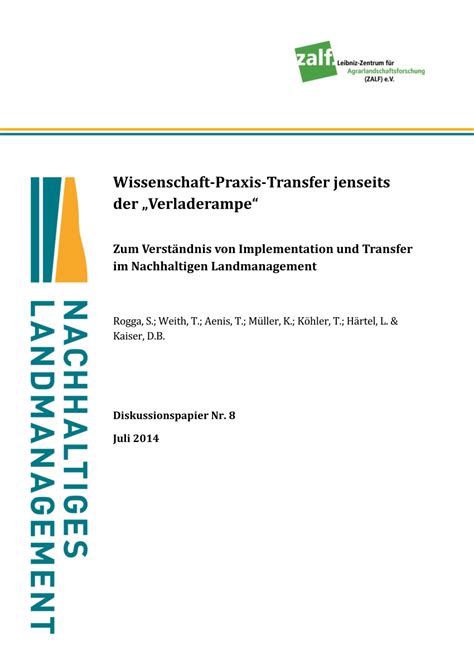 PDF Wissenschaft Praxis Transfer Jenseits Der Verladerampe Zum