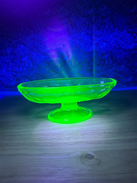 Vintage Uranium Glass Footed Banana Split Dish Etsy