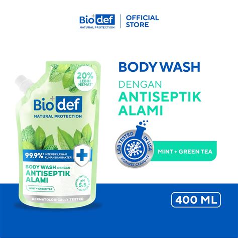 Jual Biodef Natural Protection Mint Green Tea Body Wash Refill 400 Ml