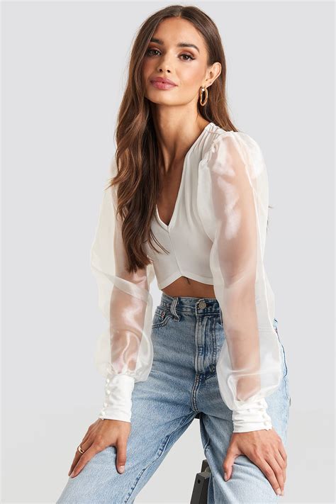 Organza Cropped Blouse White Na