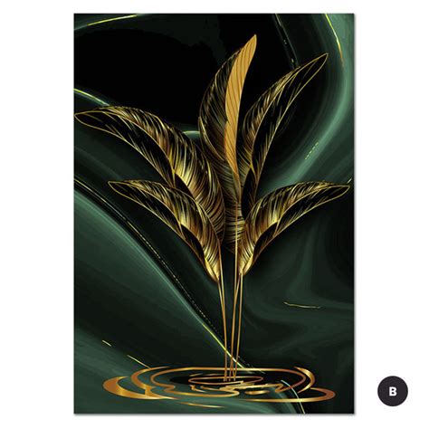 Black Green Golden Palm Leaves Wall Art Fine Art Canvas Prints Modern ...