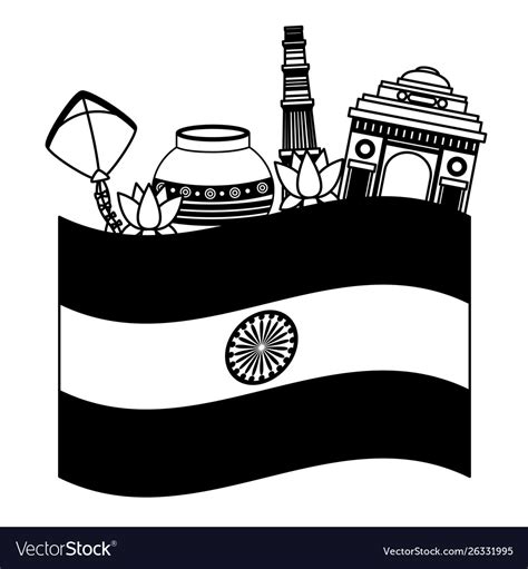 Indian Flag Independence Day With Buildings And Vector Image