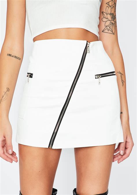 White Vegan Leather Zipper Mini Skirt Dolls Kill