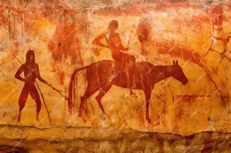 Premium Ai Image A Cave Painting Depicting Hunting Scene In Red Ochre