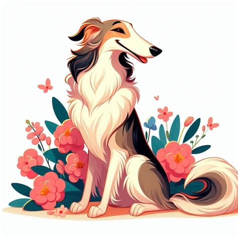 Premium Vector Cute Borzoi Dog Cartoon Vector Style White Background