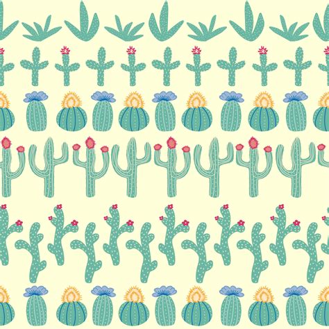 Seamless Pattern With Different Cactus Bright Repeated Texture With