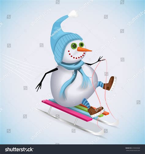 Happy Snowman Sledding Winter Fun Vector Stock Vector Royalty Free