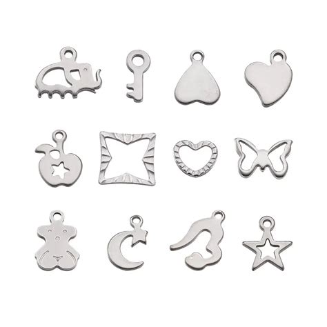 20pcs Mixed 304 Stainless Steel Charms Pendants, Stainless Steel Color, 7~13x6~12x1mm, Hole: 1 ...