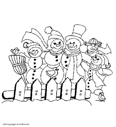 Snowmen family coloring pages || COLORING-PAGES-PRINTABLE.COM