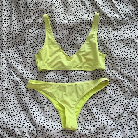 Yellow 2 Piece Bikini Size 6 8 Worn Once Depop