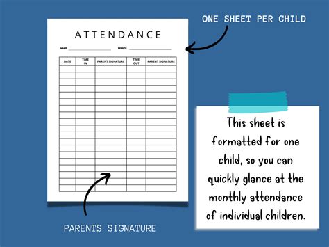 Childcare Attendance Sheet Daycare Attendance Sheets Printable ...