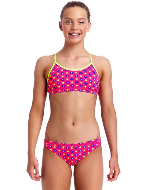 FS02G01982 Funkita Girls Daisy Dots Racerback Two Piece Bikini Set