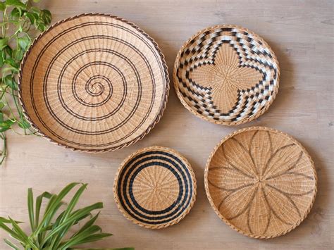 Set Of Wall Baskets African Inspired Woven Plates Bohemian Wall Decor