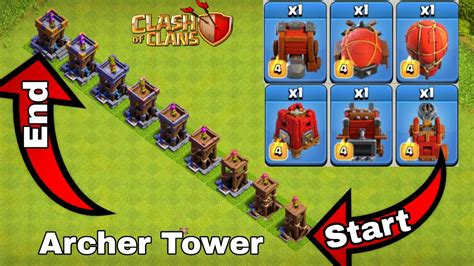 Every Level Archer Tower Vs Siege Machine Clash Of Clans Youtube