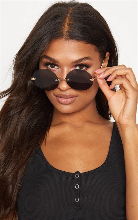 Black Frameless Round Sunglasses Curve Prettylittlething Il