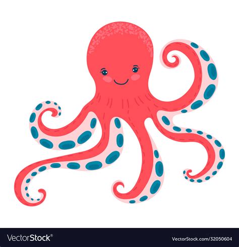 Cartoon red octopus marine cute ocean animal Vector Image