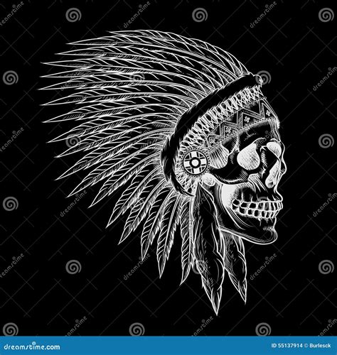 Vector Skull Of Indian Chief In Hand Drawing Style Stock Vector Image