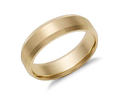 Beveled Edge Matte Wedding Ring In K Yellow Gold Mm